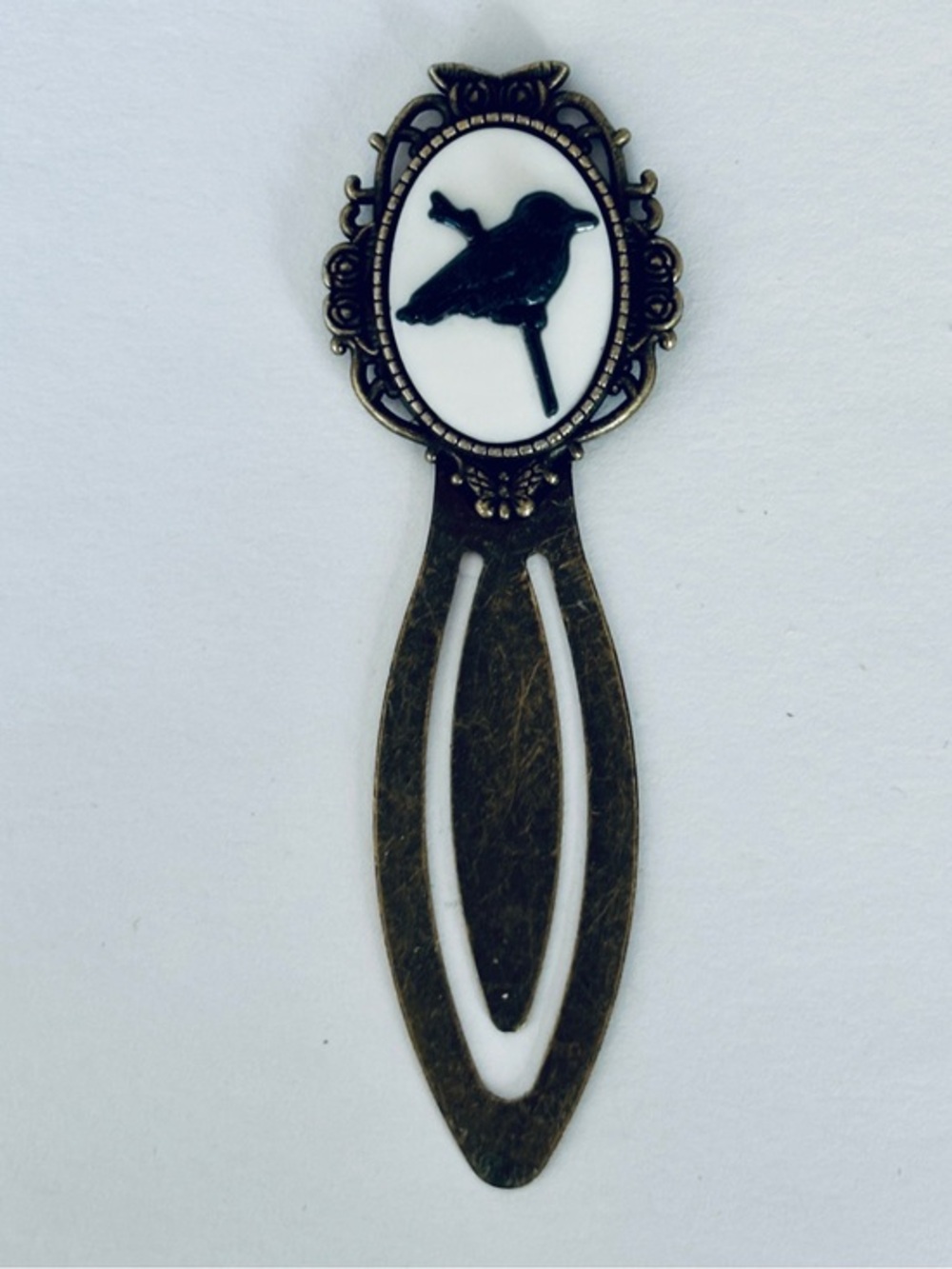 Black and White Bird Cameo Metal Bookmark, NWT